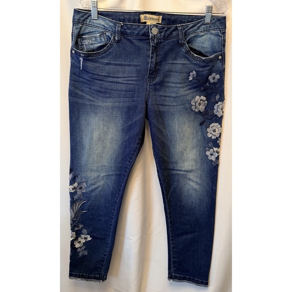 Democracy Denim - Democracy Jeans Women's 14 Seamless Ankle Skimmer Embroidered Flowers Bird Blue
